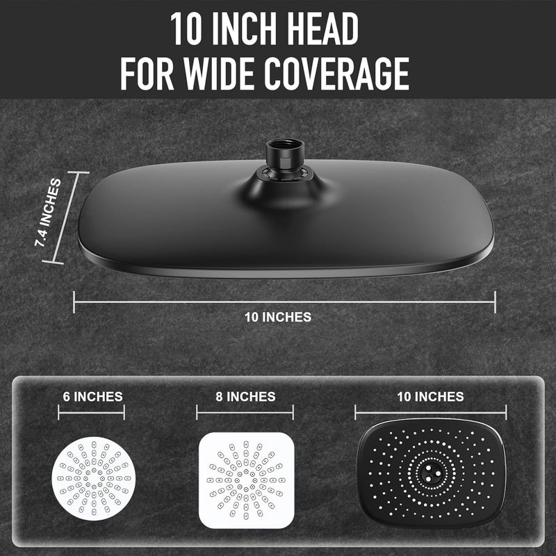 Veken 10 Inch Rain Shower Head with Handheld, High Pressure Rainfall Showerhead Combo with 5 Handheld Water Spray Modes for Bathroom Accessories, Home Decor, Detachable Dual Shower Heads, Matte Black - Image 2